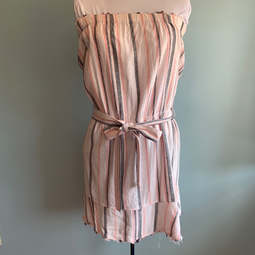 Cloth & Stone Medium Pink Striped linen blend belted tube dress beach festival